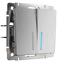 Выключатель с подсветкой без рамки Werkel 2-кл. серебряный рифленый картинка